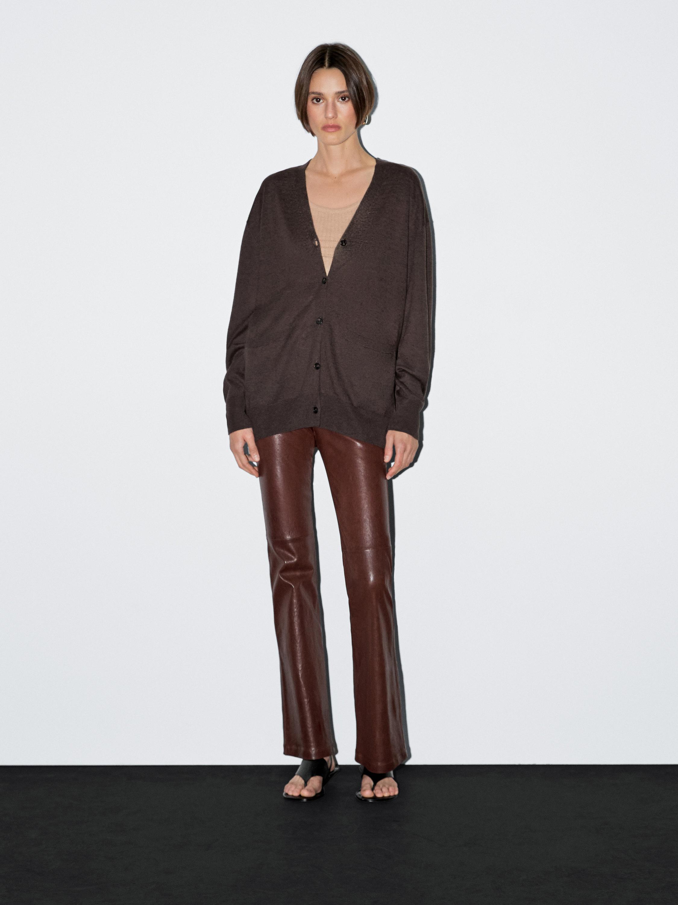 Long linen blend knit cardigan